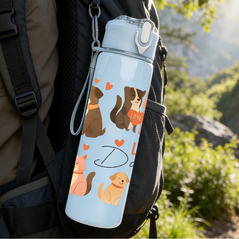 1PC Love Dog Cat Sticker Pack 750ml Color Plastic Sports Water Bottle Leakproof Flip Straw Lid Suitable for Sports Office Home Use
