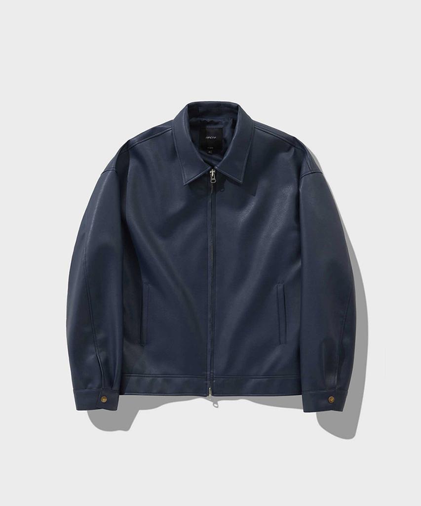 Ffeff Studio Leather Single Zip-Up Jacket (Navy)