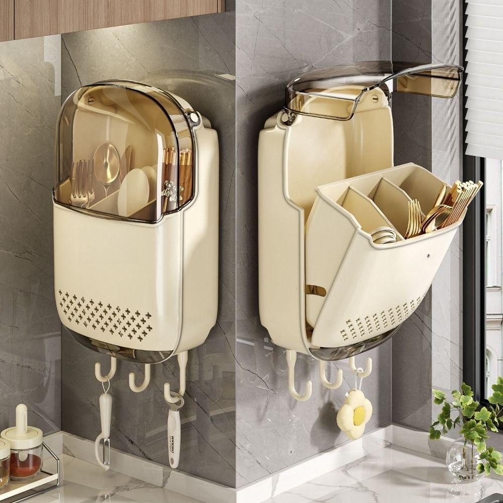 Dustproof Chopstick Rack Wall Mounted Cutlery Organizer Kitchen Storage Box Chopstick Holder Home