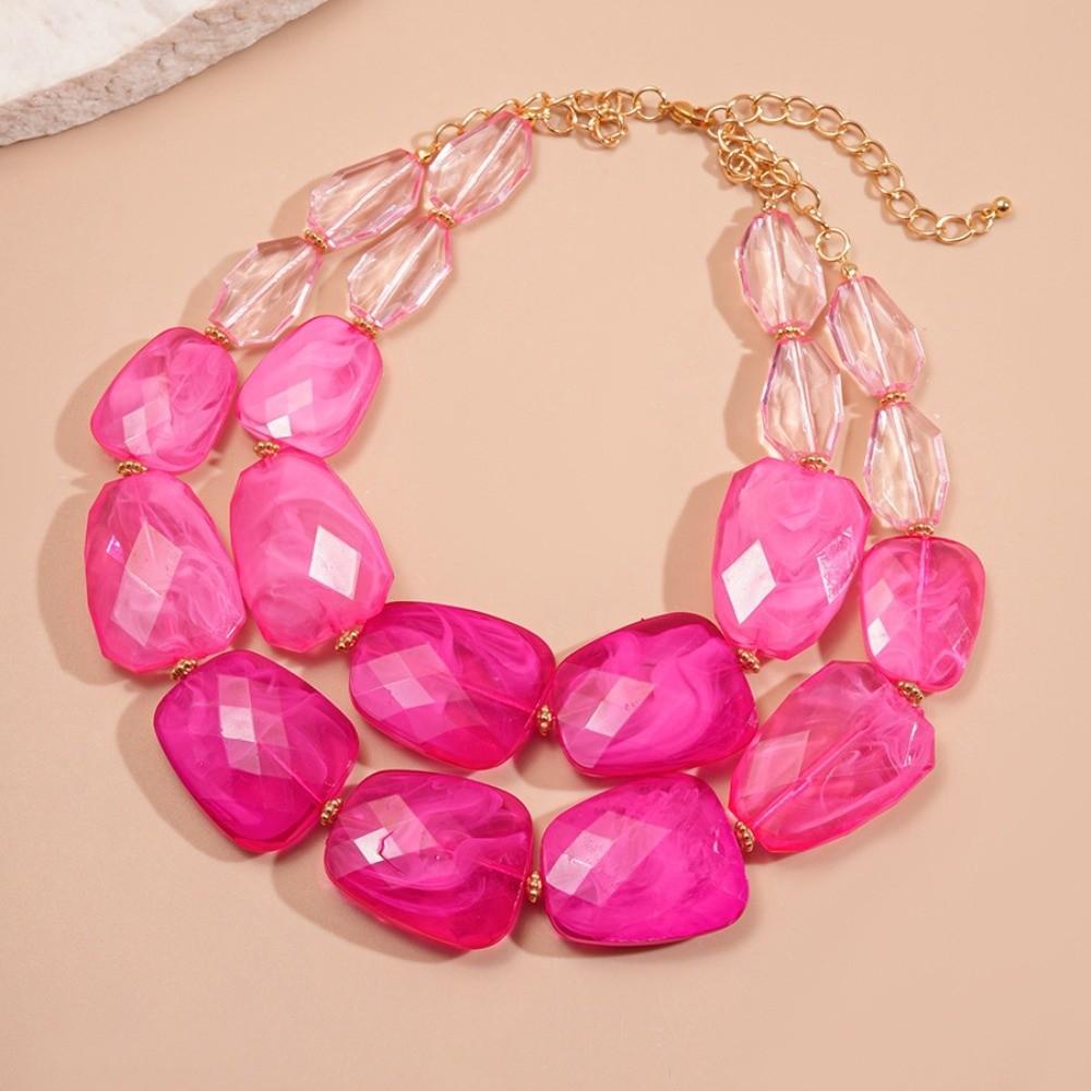 Multi-hue Oversized Resin Strand Translucent-jelly Geometric Facet Choker Swimwear Accessories