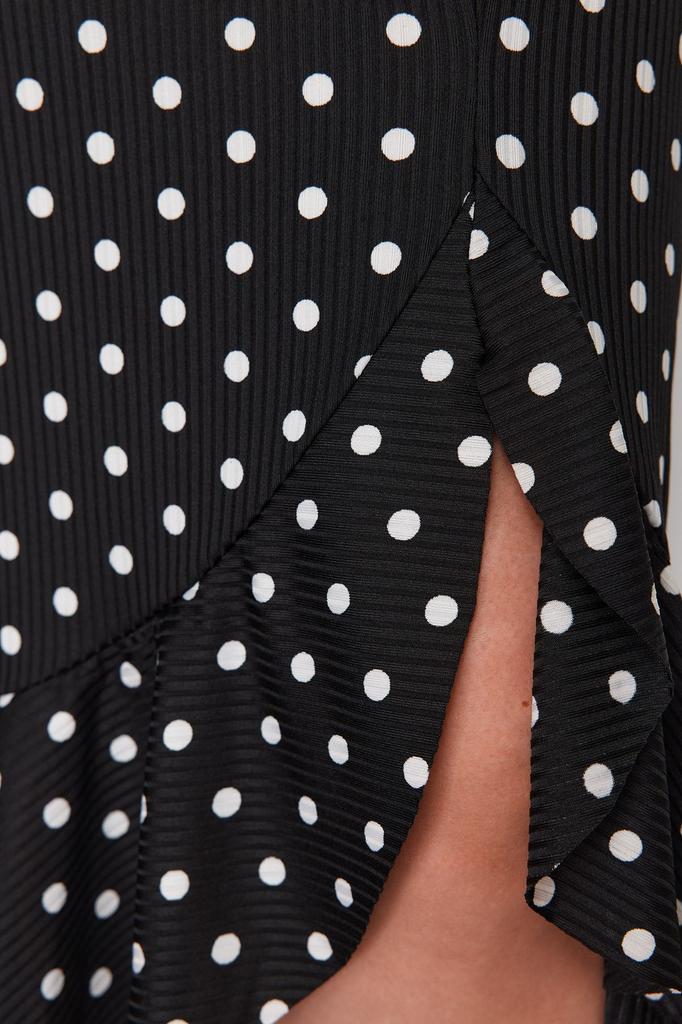 Women's Style Plus Size Black Polka Dot Patterned A-Line Knitted Skirt