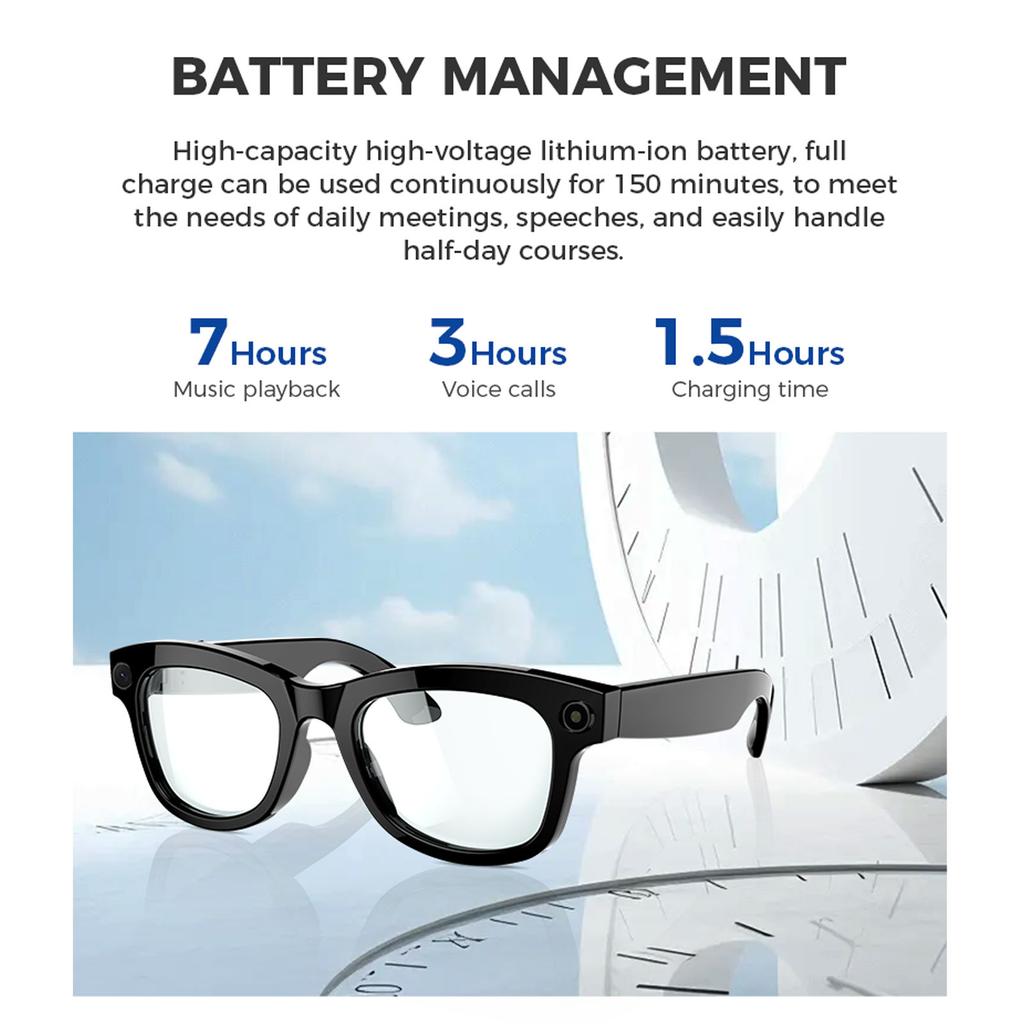 Умные очки с камерой 5 МП 1080P HD-камера Перевод на 26 языков Воспроизведение музыки Телефонные звонки AI Умные очки Bluetooth-очки