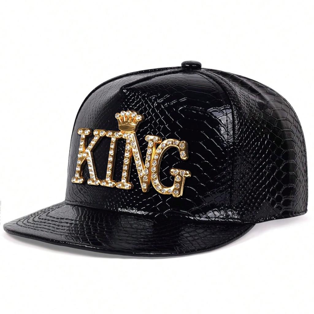 Men PU Leather Letter KING Hip Hop Hat Outdoor Adjustable Sunscreen Leisure Hat Spring Autumn Travel Tourism Beach Vacation