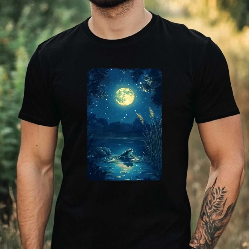Unisexs Frog At Full Moon Motif Cotton TShirt Size Xs To 5xl