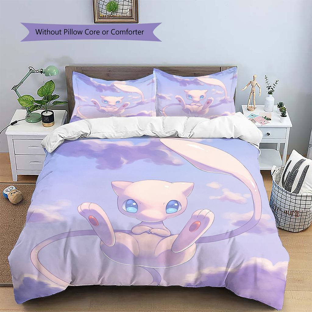 mew Cartoon Pattern Bedding Home Decoration Birthday Gift (1 * duvet cover + 2 * pillowcase, without core)