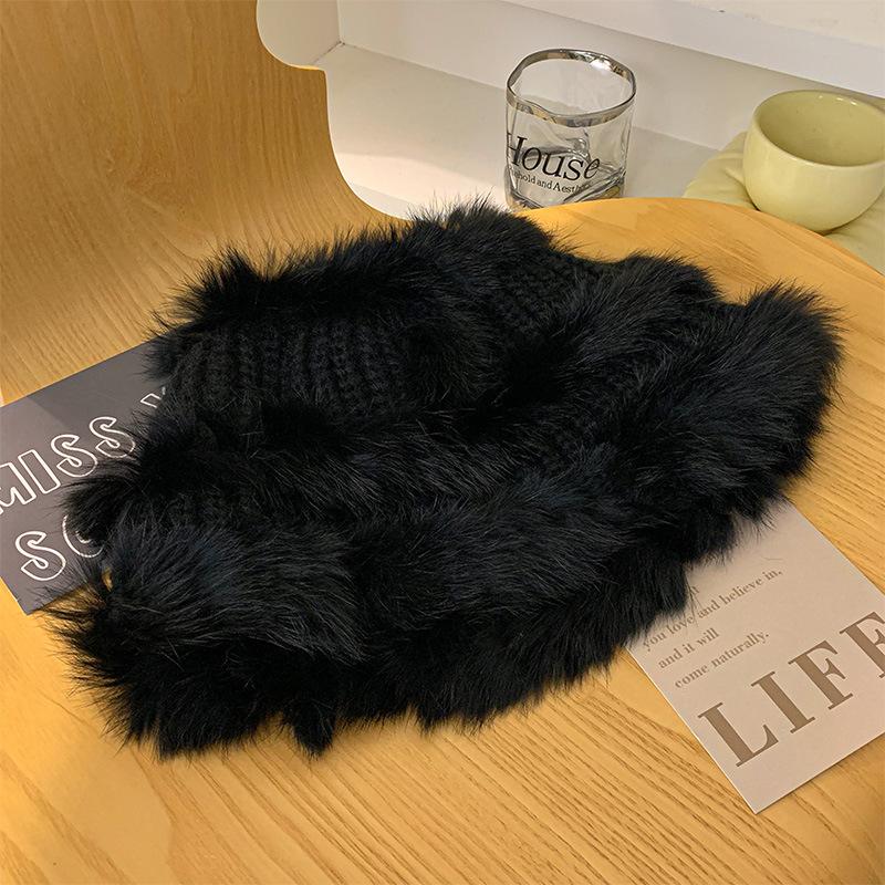 Rabbit Fur Knitted Plush Hat Women's Autumn and Winter Warm Plush Hat Big Head Circumference Showing Face Small Bucket Hat Wool Hat Tide