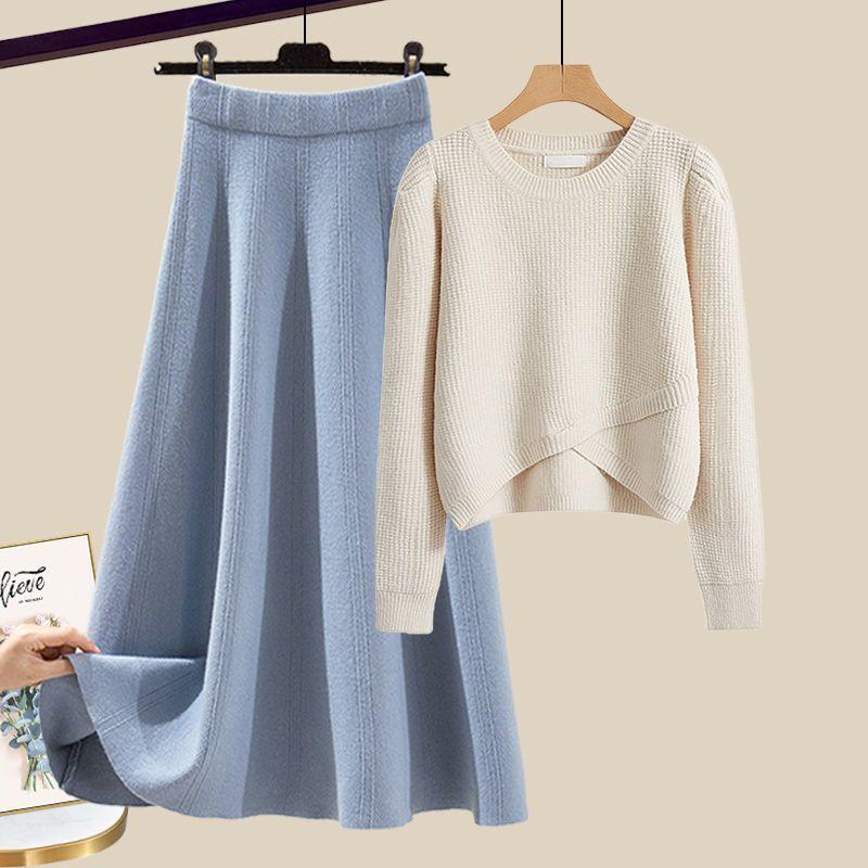 Весенний костюм женский 2 новых большого размера носить темперамент вязаный свитер юбка Маillard носить полный комплект