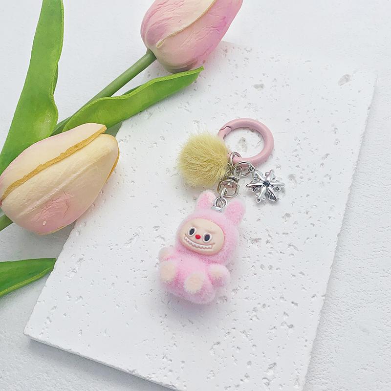 Милый Модный Брелок Лабубу с Флокированием Мультяшный Кавайный Брелок-Подвеска Изысканные Аксессуары для Украшения Рюкзака Подарки