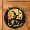 1Halloween Pumpkin Witch Round Plate Hanging Sign Restaurant Hanging Sign Wooden Party Home Window Wall Door Hanging Ghost House
