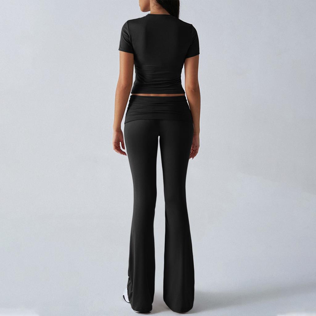 Женский повседневный топ и брюки однотонного цвета, модный комплект из двух предметов