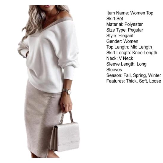 Осень-зима женский топ-юбка комплект с v-образным вырезом и длинными рукавами свободная эластичная блузка трикотажная оболочка с высокой талией облегающая юбка длиной до колена свитер-топ