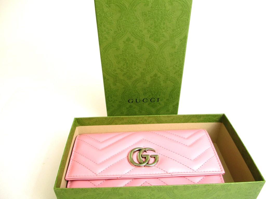 Оригинальный кошелек GUCCI Marmont G из розовой кожи, континентальный, на клапане, длинный #9913 Открытая коробка