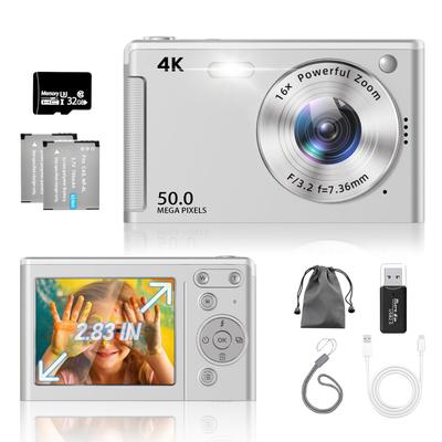 Цифровая камера 4K Видео Обновленная Настоящая 50 МП Цифровая камера со светодиодом 32 ГБ TF AF Компактная 16-кратное изображение Движение 2 Большая емкость Японская инструкция Идеально