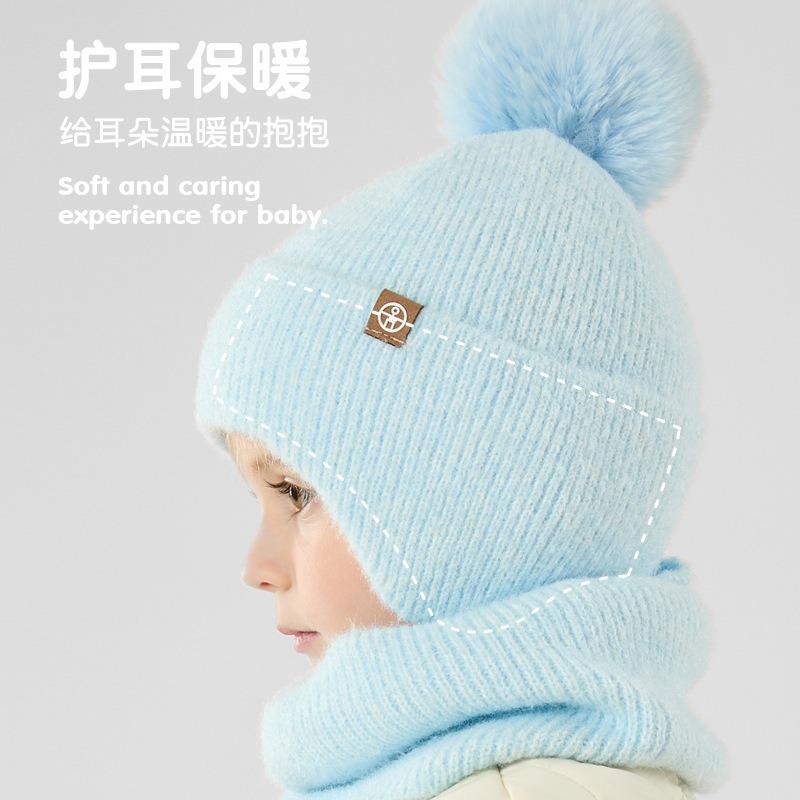 Детский унисекс шарф для тепла Зимний вязаный комплект из трех предметов для младенцев и малышей: шапка с защитой ушей, шарф, перчатки