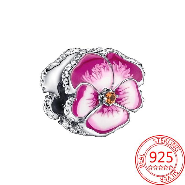 Подвеска из стерлингового серебра 925 пробы, романтическая розовая любовь, фиолетовый камень, подходящий для модного браслета для женщин, изготовление ювелирных изделий своими руками