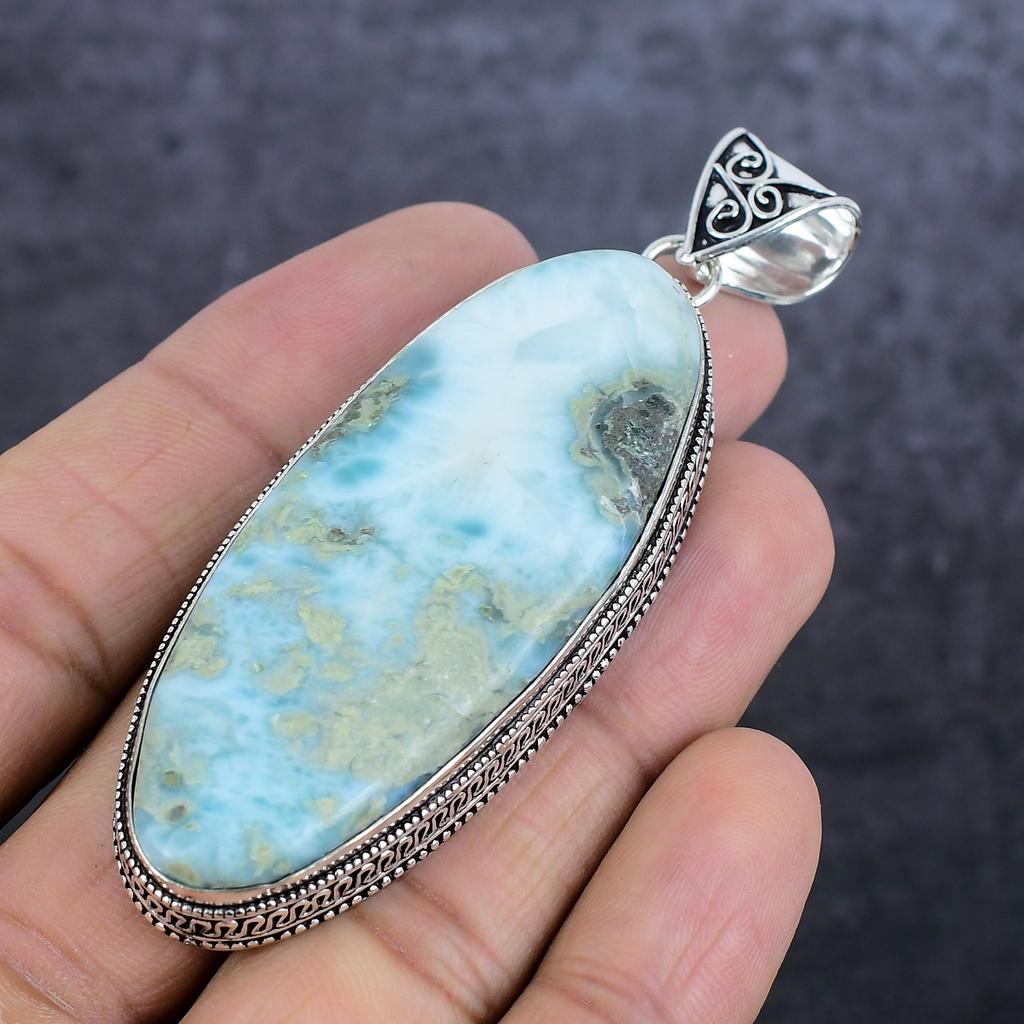Ларимар Драгоценный камень 925 Стерлинговое серебро Ювелирная подвеска 3,27"