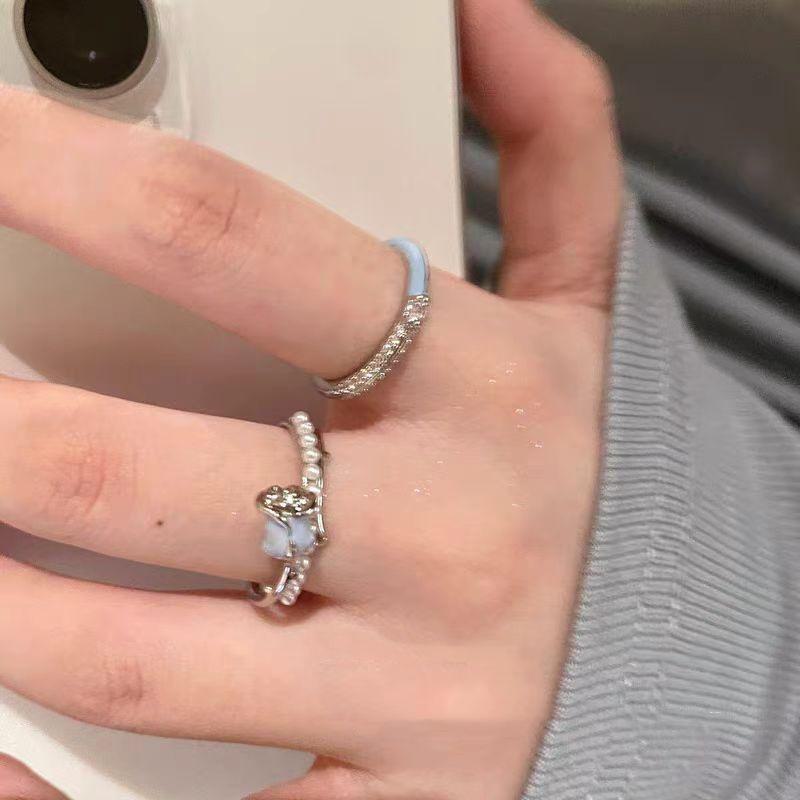 2025 Blue Rose Glaze Pearl Open Ring: Luxurious High-End Jewelry for Women