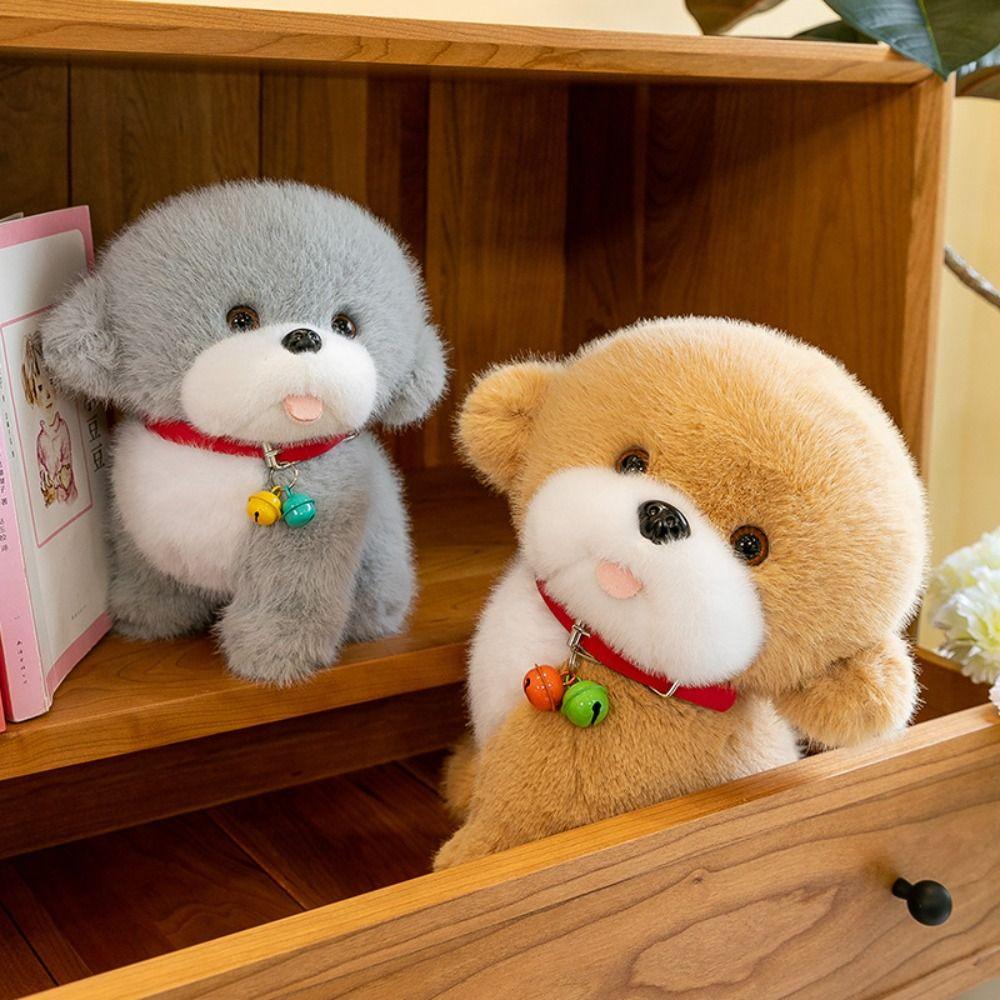 Мягкая имитация плюшевых игрушек для собак, сидящие мягкие игрушки, кукла-щенок, куклы-щенки с красным колокольчиком, детские подарки