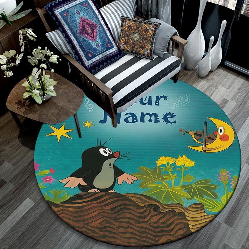 Custom Name,Mole pattern round rug,Carpet Rug for Living Room Bedroom Playroom ,Non-slip Floor Mat,Holiday Gifts and Birthday Gifts.