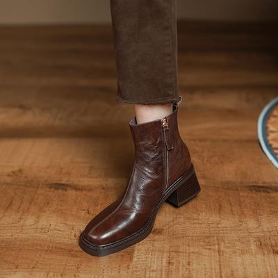 Французский ретро квадратный каблук средний толстый каблук пряжка ремень короткие сапоги женственность британский ретро и ботильоны