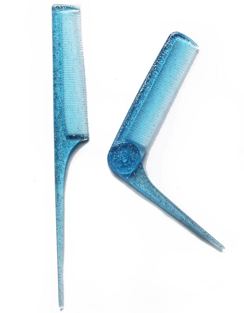 Set of 2 Straight and hair brushes for C1288 BL Japanese-made combs foldable, mini, portable, glitter-infused women. Blue,