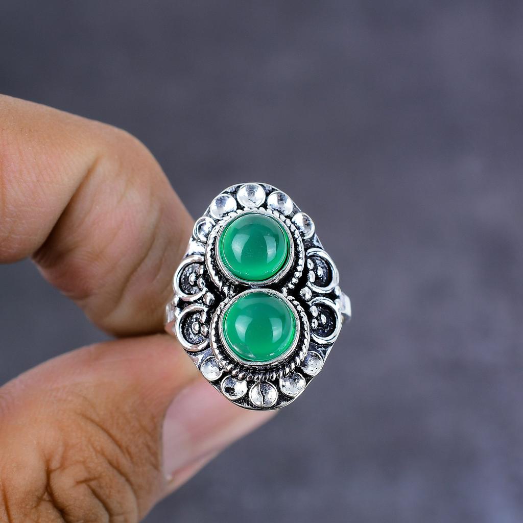 Green Onyx Handmade 925 Sterling Silver Jewelry Ring Size 9 Gift For Her C3t98