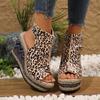 Sexy Leopard Super High Heel Sandals Women 2025 Summer Bohemia Chunky Platform Wedge Heel Velcro Sandals Fashion Beach Shoes