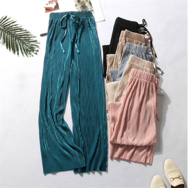 High Waist Sagging Loose Pants Chiffon Ice Silk Nine-point Pants Pleated Wide-leg Pants
