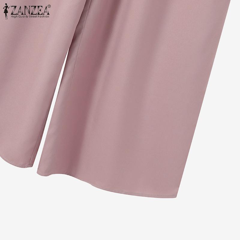 ZANZEA Женская блузка с коротким рукавом и брюки, повседневные комплекты из двух предметов