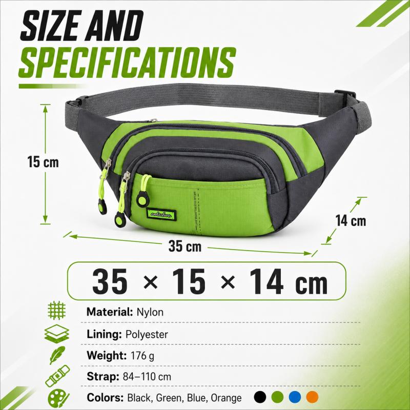 Nylon Waist Bag With Adjustable Belt, Multi Pocket Crossbody Chest Pack For Travel, Running, Walking, Outdoor Storage, Men And Women