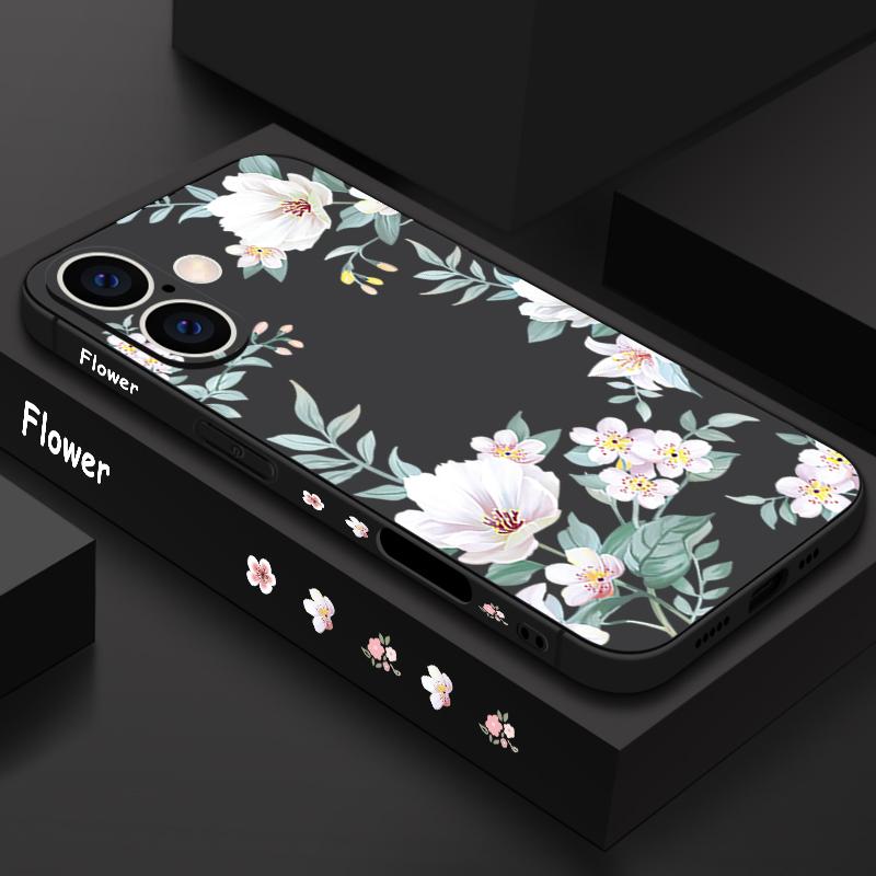 Простой цветочный узор противоударный мягкий чехол для iPhone 16 Pro Max 15 14 Pro 13 12 Mini 11 XS XR 8 7 ремешок TPU защита объектива тонкий матовый чехол для телефона