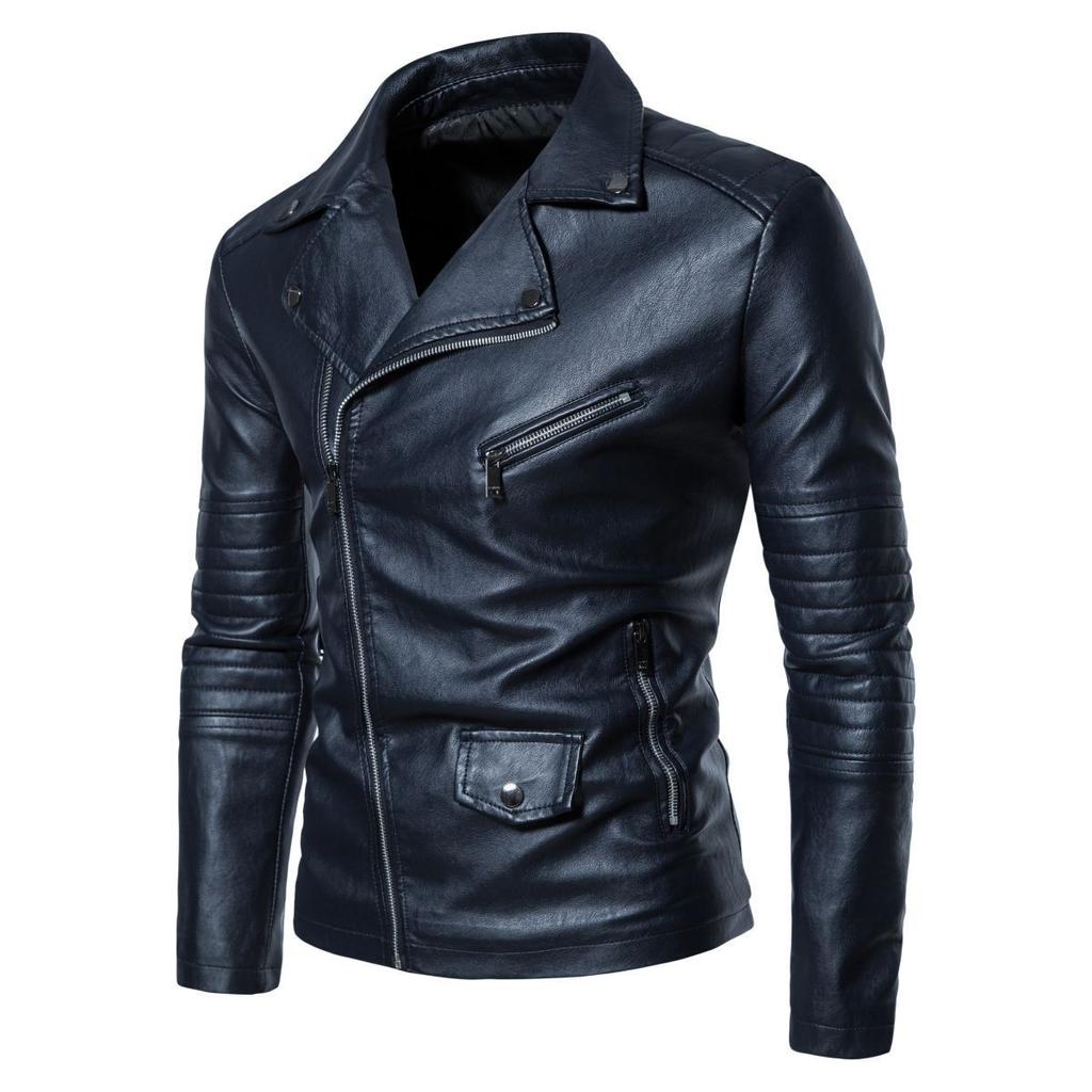 Men's Leather Jacket Winter Retro Motorcycle Washed Men's Lapel Men's PU Coat Leather Jacket