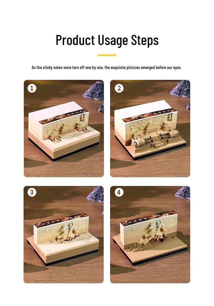 Xi'an Scenic Area 3D Paper Carving Calendar and Sticky Notes Desktop Ornament
