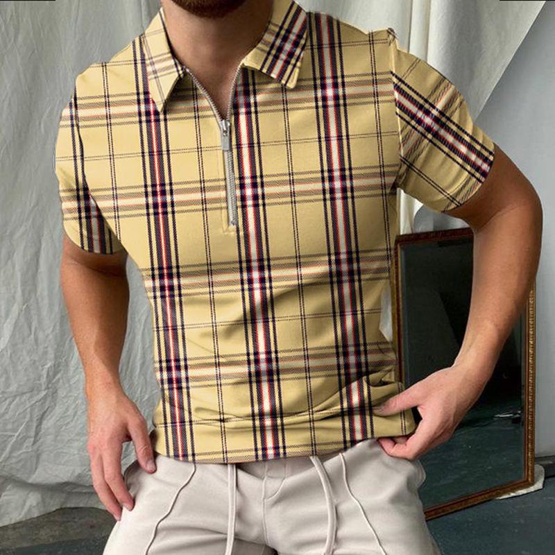 Мужская повседневная рубашка поло с 3D цифровой печатью, мужская повседневная спортивная рубашка поло на молнии, S-5XL.