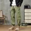 Men's Solid Color Overalls Loose Fitting Drawstring Pants Trendy Multi Pocket Casual Pants