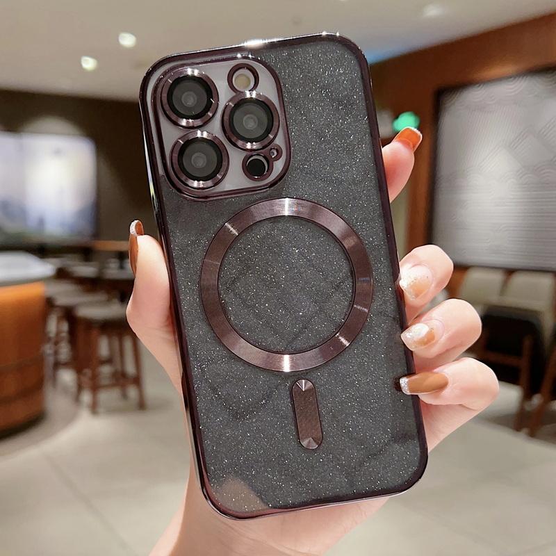 Прозрачный блестящий магнитный чехол для iPhone 15 14 Plus 13 Pro Max 12 11, противоударный роскошный чехол ярких цветов