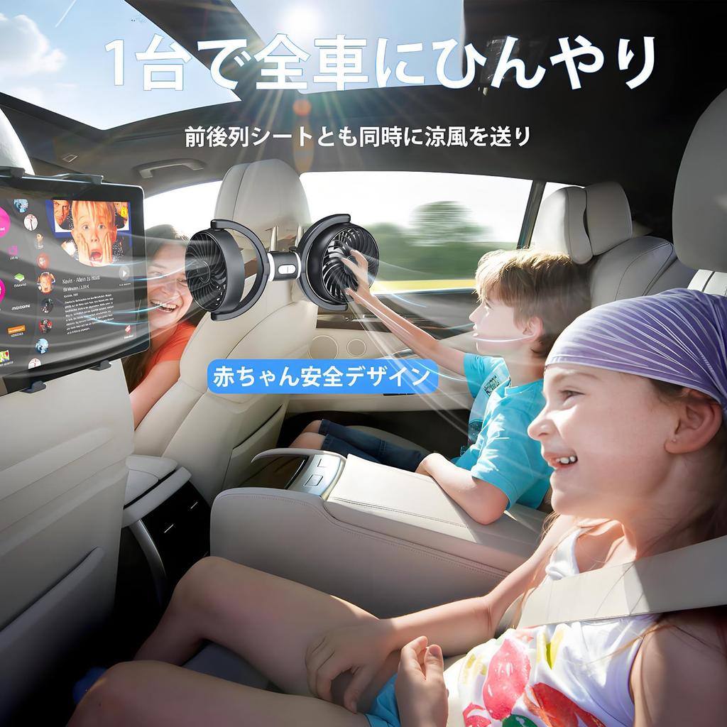 OFFEREE Car Fan, Car Fan, USB Type, Quiet, Car Backseat Fan, 3 Levels of