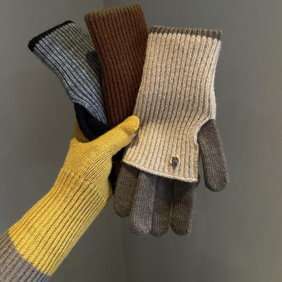 Складные вязаные перчатки двойной длины, теплые перчатки с сенсорным экраном, эластичные перчатки на запястье с цветовыми блоками, длинные перчатки для женщин и мужчин для набора текста и повседневных дел