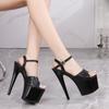 Patent Leather Special High Heels Thin Heels Sexy Black Waterproof Table  High Super High Sandals Women's Summer FLD-181-Q12