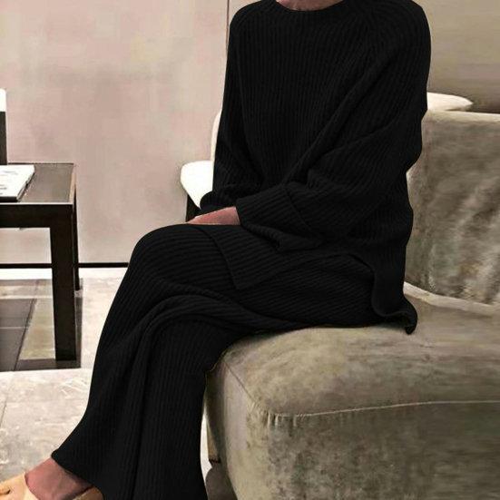 Женский комплект из 2 шт./компл., свитер, брюки, вязаный эластичный круглый вырез, свободный, с широкими штанинами, с эластичной резинкой на талии, толстый, мягкий, теплый, домашняя одежда, одежда для сна, женская зимняя осень