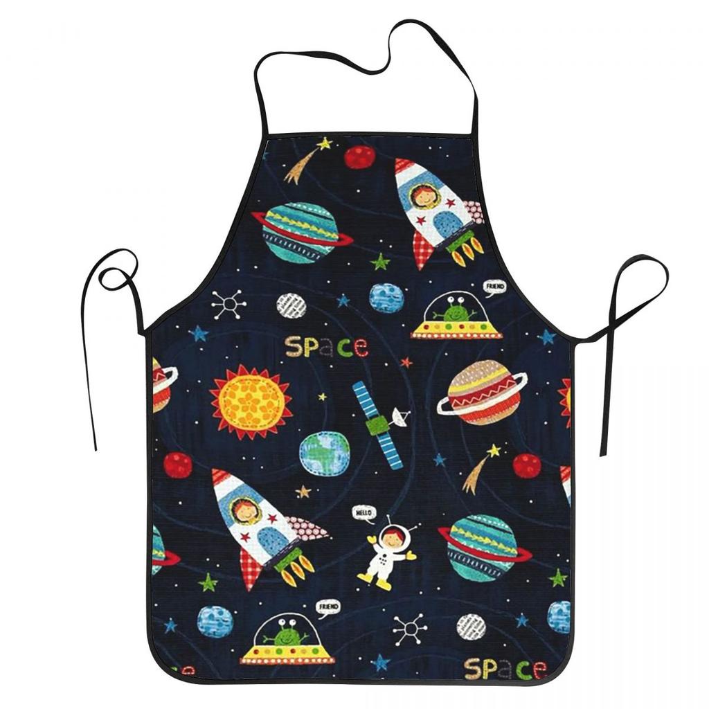 Cartoon Rocket Planet Creative Universe Style Apron Chef Baking Tablier Bib Kitchen Cleaning Pinafore for Women Men Gardening