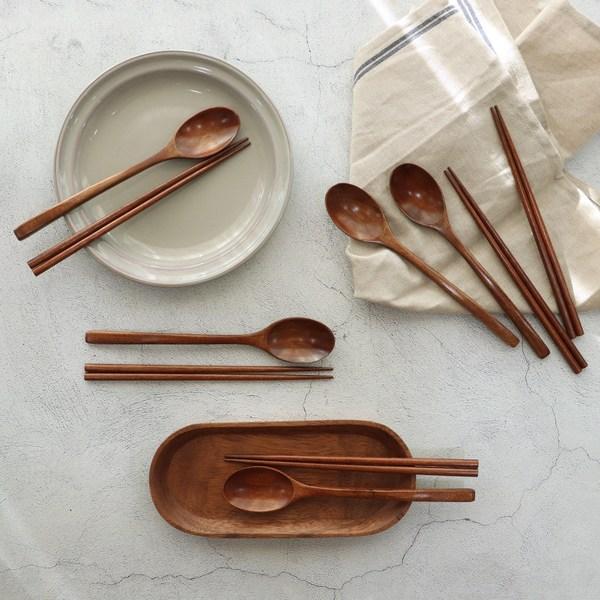 Iwai&Story Lacquered Spoon Set of 5, Brown Wood, Spoon 5p + Chopsticks 5p, Korean Popular Tableware