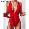 Sexy Wrap Around Women Swimwear One Piece Swimsuit Female Bather 2021 Deep V Neck Bathing Suit Swim Backless Monokini