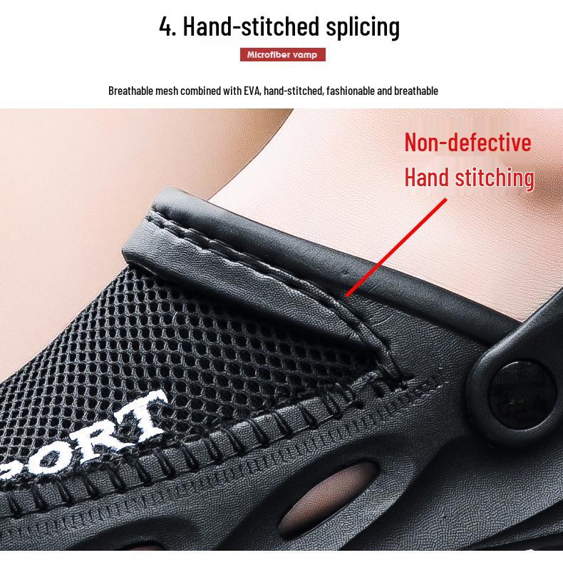 Мужские сетчатые клоги больших размеров - 2025 Летние нескользящие дышащие пляжные сандалии