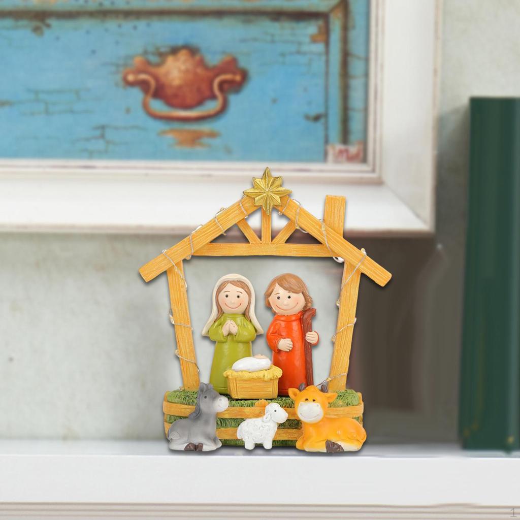 Светодиодная Рождественская фигурка Рождества Христова, настольное украшение, рождественский декор, смола, подарок, декоративная статуэтка