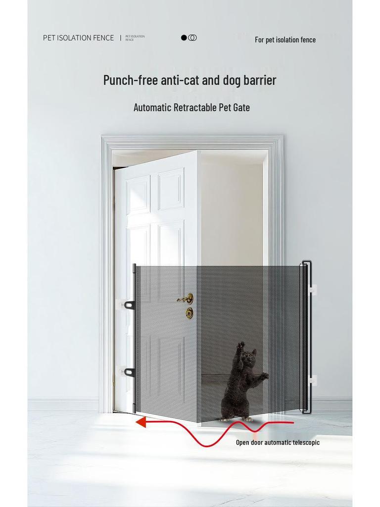 Punch-Free Retractable Pet Barrier: Dog & Cat Isolation Fence