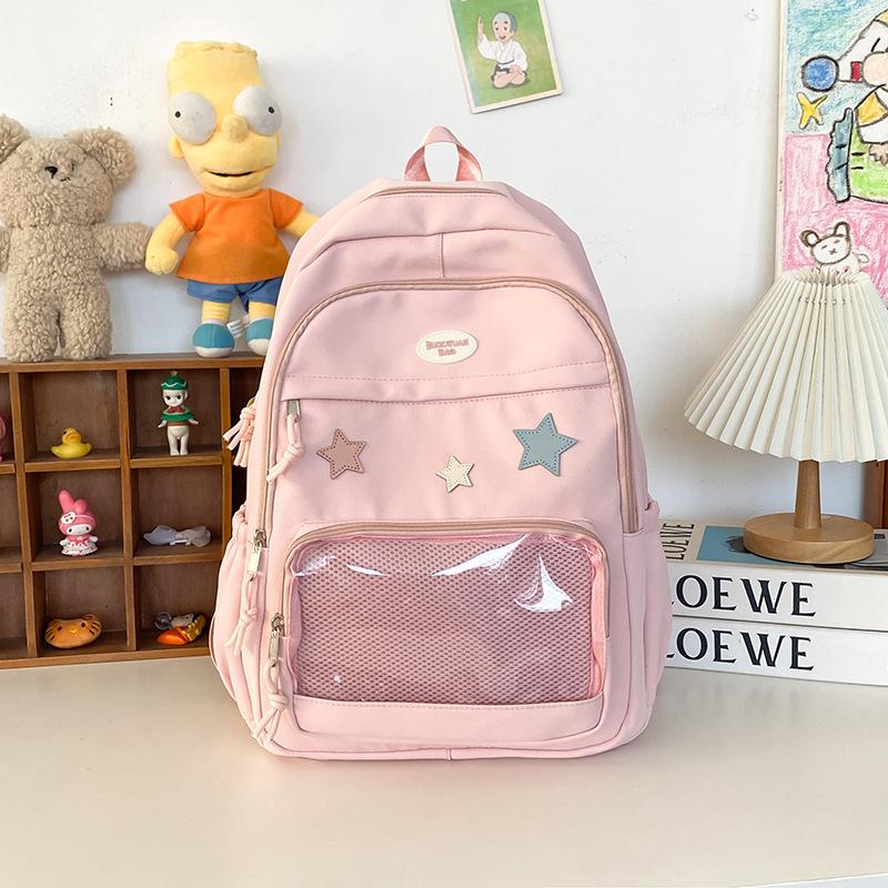 Y2K Милый Прозрачный Рюкзак со Звездами Ita Bag для Девочек Значок с Комиксами Большой Вместимости Женские Рюкзаки Модные Студенческие Школьные Сумки