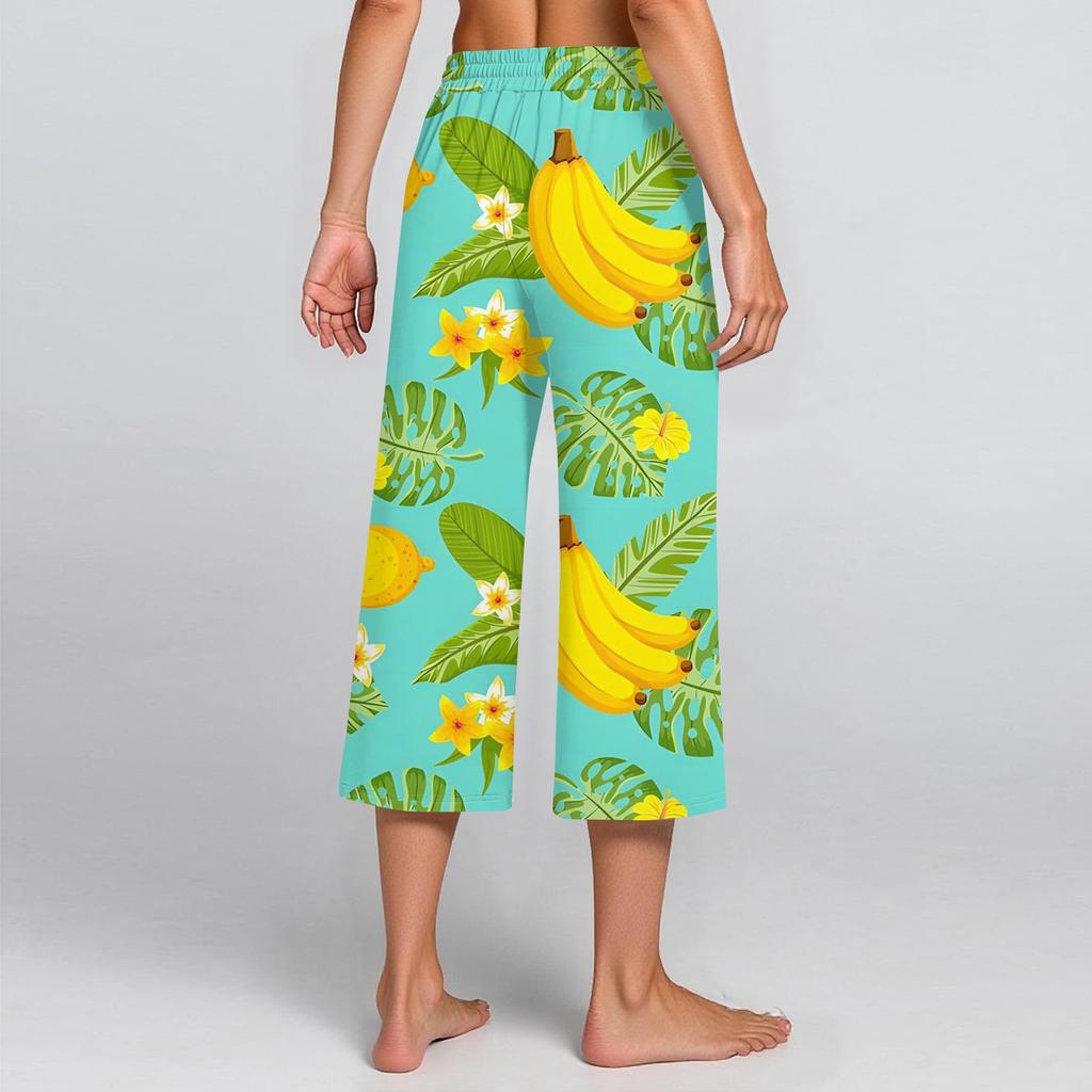 Женские летние повседневные спортивные брюки с высокой талией и принтом, укороченные брюки свободного покроя