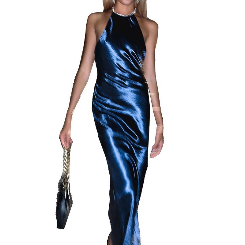 Street-style Satin Halter Dress Summer Sexy Fanny Pack Hip Dress