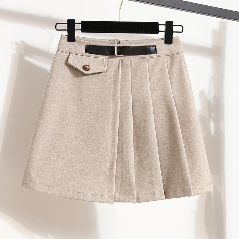 Юбка А-силуэта в корейском стиле, большой размер, шерстяная короткая юбка JK с высокой талией, высококачественная черная универсальная плиссированная юбка